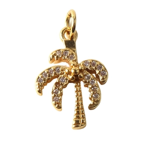 Elegant gold-plated palm tree pendant with sparkling cubic zirconia on white background