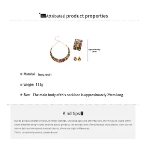 Detail view of leopard print jewelry set made of iron and resin with 29cm necklace
