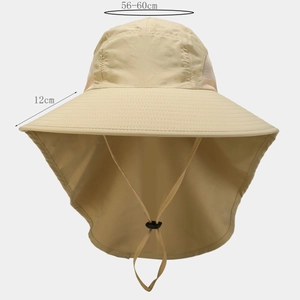 Quick-dry outdoor sun hat with neck flap and 12cm wide brim in khaki color
