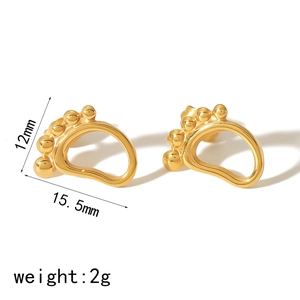 18k gold plated stainless steel footprint stud earrings measuring 15.5mm by 12mm