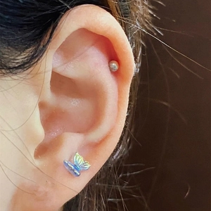 Colorful butterfly titanium steel stud earring and silver ball helix piercing for women