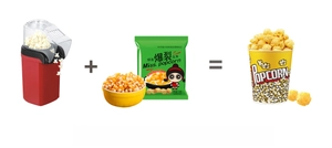Mini electric popcorn maker with kernel pack and full tub of fresh popcorn
