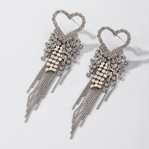 Heart Rhinestone Tassel Earrings With 925 Sterling Silver Earring Post Long Sparkling Dangle Jewelry For Women