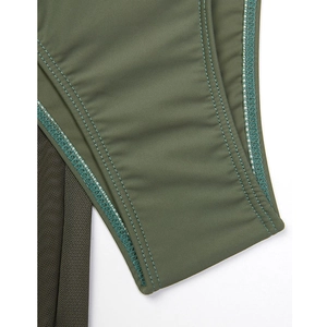 Detailed stitching and olive green mesh fabric on this sexy backless bikini set