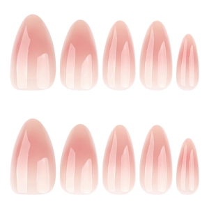 Natural nude pink gradient almond press-on nails with a glossy finish, 10 pieces set