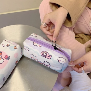 Detail of cute cartoon bear canvas pencil case with zipper and large ring pull handle