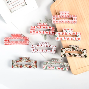 Christmas Hair Claw Plastic Hair Clip Snowman Elk Snowflake Pattern Holiday Party Headwear For Women Girls
