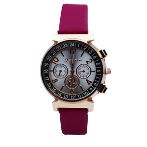 Fashionable women's quartz watch with rose gold case and pink leather strap