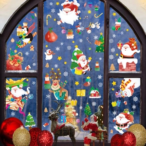 Stickers électrostatiques de Noël avec Père Noël et renne sur décor de forêt enneigée