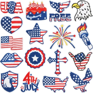USA Flag Embroidery Patches Eagle Torch Star Heart Shapes Patriotic Iron On For Clothing Bags Independence Day Decor