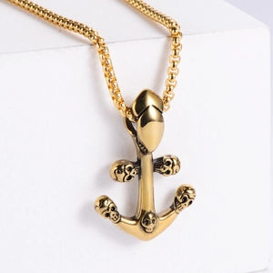 Anchor Skull Pendant Necklace 304 Stainless Steel Retro Punk Gothic Nautical Biker Jewelry Gift For Men Women
