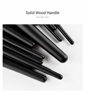 Detailed macro view of matte black solid wood handles for professional makeup brushes