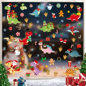 Autocollants Muraux Dinosaures De Noël PVC Décalcomanies De Fenêtre Auto-Adhésives Décor De Maison Pour Chambre D'Enfants