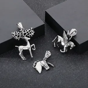 Mythical Animal Pendant Necklace Stainless Steel Unicorn Pegasus Reindeer Punk Retro Jewelry Men Women