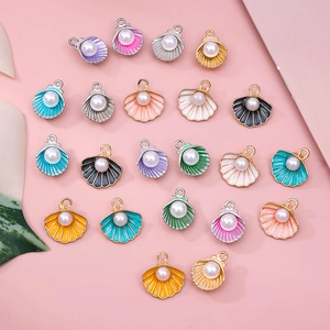 Colorful enamel shell pendants with pearls for DIY jewelry making and keychains