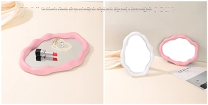 Dual-use cloud-shaped wavy mirror tray for jewelry storage and tabletop makeup decor
