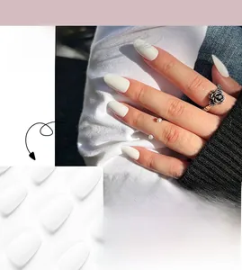 Detail of matte white solid color press-on nails with product reference JP1824