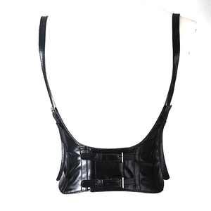 Punk style black faux leather waist belt with adjustable buckle straps for women