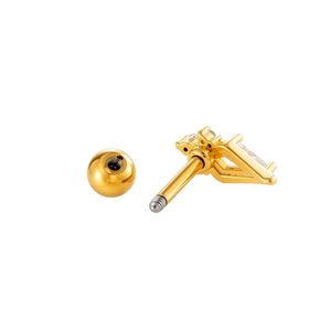 Golden copper stud earring with teardrop zircon inlay and steel screw-back ball