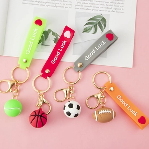 3D Sports Ball Keychain PVC Soft Rubber Soccer Basketball Rugby Tennis Bag Pendant Good Luck Wristband Gift Fans