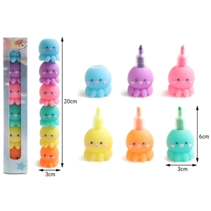 Detail view of 6-color octopus stackable highlighters in a clear storage box