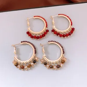 Ethnic Round Beaded Hoop Earrings With Glass Beads And 925 Sterling Silver Earring Post Vintage Bohemian Jewelry For Women