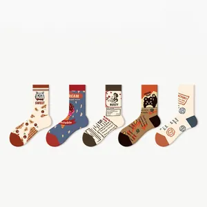 Calze a Metà Polpaccio Stile Pittura a Olio Vintage in Cotone Pettinato Traspirante Stampate Cartone Animato Gatto Orso Retro Uomo Donna