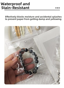 Close-up of waterproof PVC zip lock jewelry bag with water droplets showing moisture protection