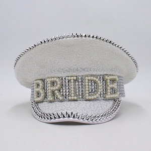 Bride Captain Hat With White Sequins Faux Artificial Pearls Rhinestones And Metal Spikes Bachelorette Party Sparkling Military Cap