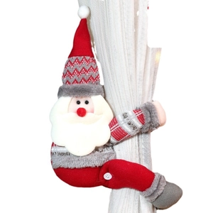 Christmas Santa Claus curtain buckle with red knitted hat and plush beard decoration