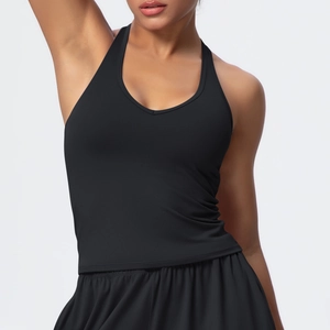 Detail of black V-neck sports bra and high-elastic shorts set for fitness and yoga sessions