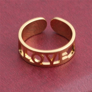 Minimalist gold adjustable open ring featuring hollow LOVE lettering for women
