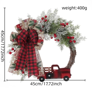Christmas wreath with red truck, pine branches and berries, 45cm size specification