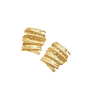 Polished 18K gold-plated stainless steel stud earrings with modern irregular wrinkled texture