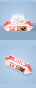 Detail view of double pack pet eye and ear wipes with secure plastic lid and pug design