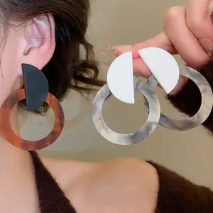 Vintage Geometric Round Hoop Drop Earrings For Women Resin Acrylic With 925 Sterling Silver Earring Post Fashion Niche