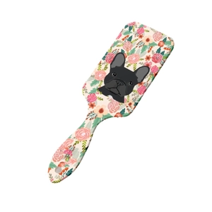 Cute floral French Bulldog pattern hairbrush with colorful flowers on a beige base