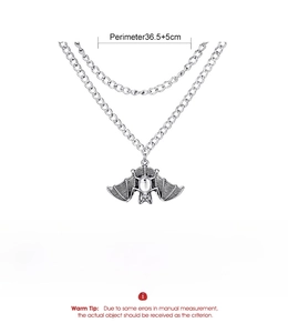 Detailed technical spec showing antique silver bat pendant necklace dimensions and weight