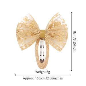 Barrette nœud en dentelle florale beige pour fille avec broderie et pince douce