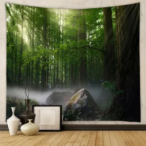 Nature Forest Landscape Wall Tapestry Polyester Fabric Aurora Woods Scenery Hanging For Bedroom Living Room Home Decor