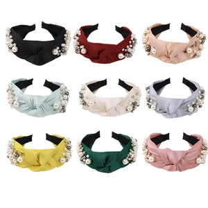 Knotted wide headband set with faux pearls in nine various colors for a vintage style