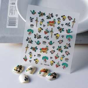 Nail Stickers 5D Embossed Stereo Gothic Punk Old School Tattoo Style Skull Heart Dagger DIY Manicure Decor For Women