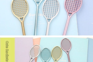 Creative badminton racket pens in metallic gold, silver, pink and blue finish