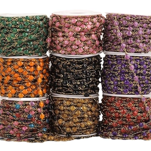DIY 18K gold plated stainless steel beaded chain in multiple colors with glitter finish