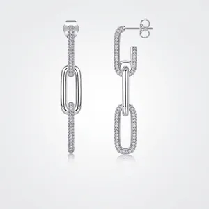 925 Sterling Silver Moissanite Chain Link Drop Earrings For Women Geometric Rectangular Dangle Earrings With GRA Certificate