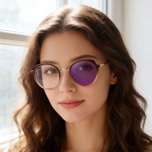 Lunettes photochromiques rondes pour femmes avec monture dégradée ambre et filtre lumière bleue