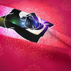 Close-up of pink mandala tapestry fabric showing high-quality printing and soft texture