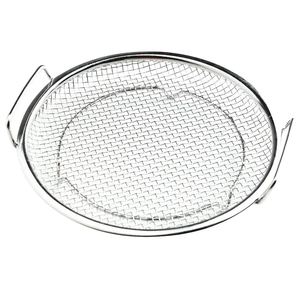 Stainless steel round cooling rack with handles and mesh strainer for kitchen oil drainage