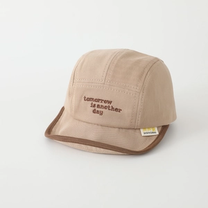 Beige 5-panel soft brim baby baseball cap with 'tomorrow' embroidery and cotton fabric
