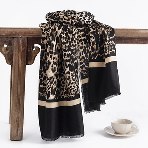 Leopard Print Winter Scarf Shawl Polyester Cashmere Feel Warm Large Neck Warmer Tassel Edge Fashion Commuter For Women